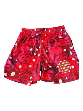 Eric Emanuel Red Floral Graphic Athletic Shorts with White Accent Logo with bag